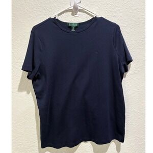 LAUREN RALPH LAUREN Womens Navy Blue Short Sleeve Crew‎ Neck Shirt Plus Size 1X